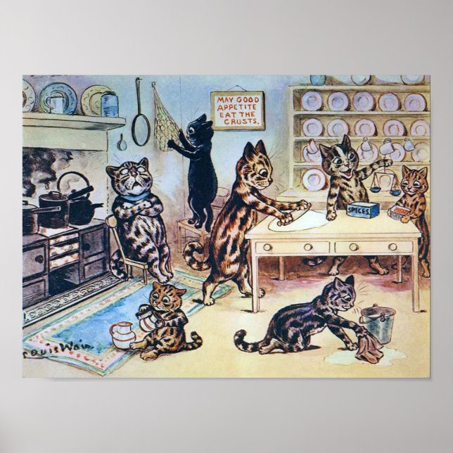 Affiche Chats en cuisine, Louis Wain (Devant)