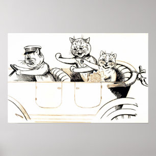 Affiche Chats en lune de miel, Louis Wain