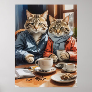 Affiche Chats et café