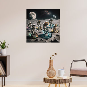 Affiche chats et chiens astronautes en lune