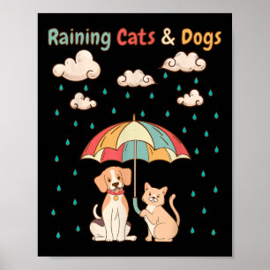 Affiche Chats Et Chiens De Pluie Idiom _ Mignonne Chien Po