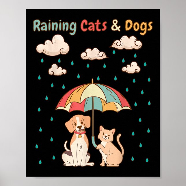 Affiche Chats Et Chiens De Pluie Idiom _ Mignonne Chien Po (Devant)