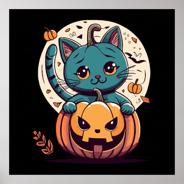 Affiche Chats et citrouilles pour un joyeux Halloween ! (Devant)