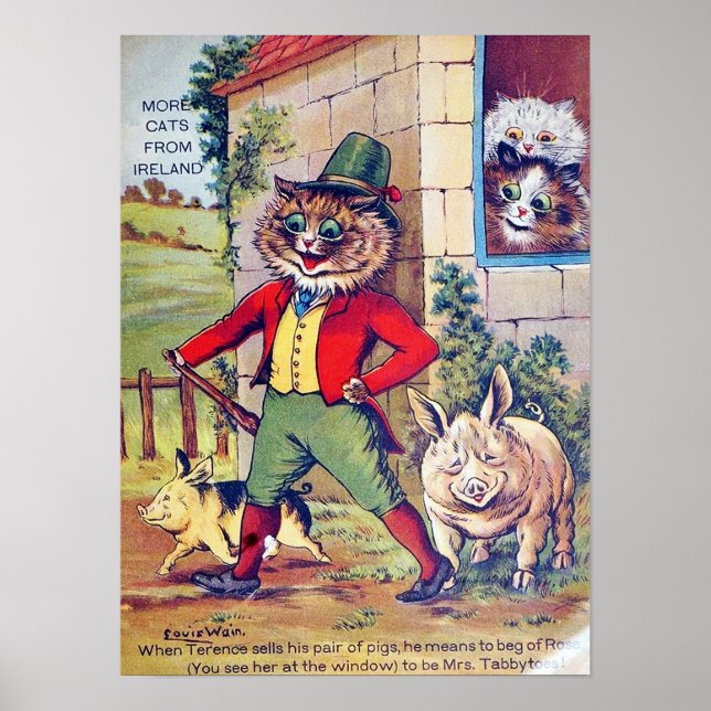 Affiche Chats et Cochons, Louis Wain (Devant)