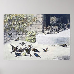 Affiche Chats et oiseaux de jardin, Louis Wain
