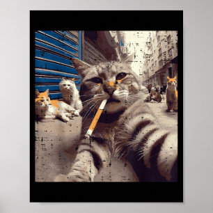 Affiche Chats Gangster Rues Chats Selfie Drôle Mème Humour