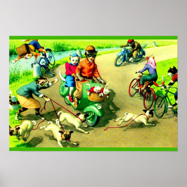 Affiche Chats grand public sur motos et vélos (Devant)