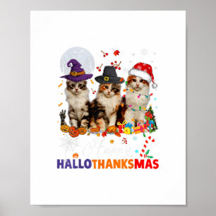 Affiche chats halloween Noël heureux hallothanksmans merci