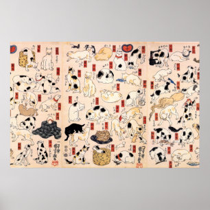 Affiche Chats japonais vintage par Utagawa Kuniyoshi