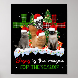Affiche Chats Jésus Est La Raison De La Saison Noël Vilain