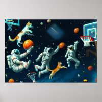 Chats jouant au basket-ball dans l'espace avec des