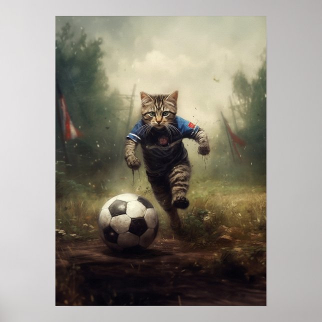 Affiche Chats jouant au football (Devant)