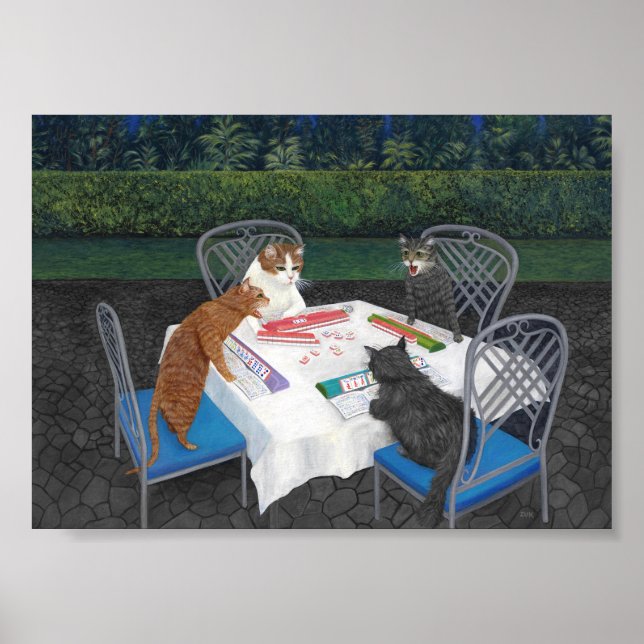 Affiche Chats jouant au Mahjong (Devant)