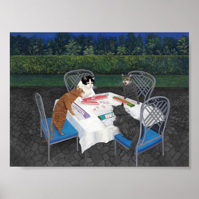 Affiche Chats Jouant au Mahjong 2 (Devant)