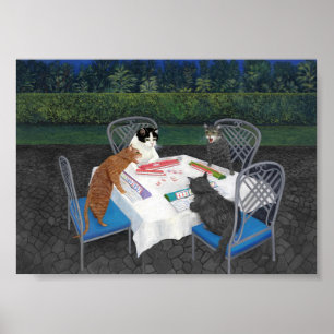 Affiche Chats Jouant au Mahjong 2