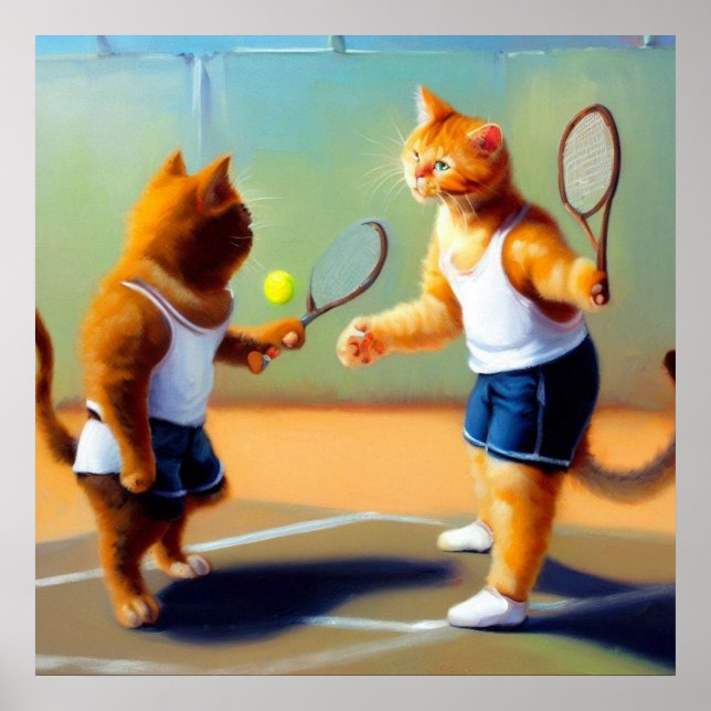 Affiche Chats jouant au tennis (Devant)
