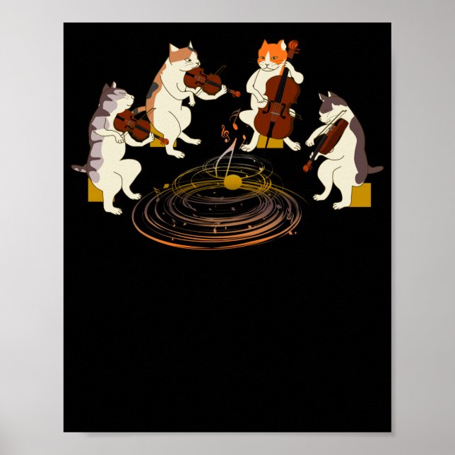 Affiche Chats Jouer Violon Cello Musique Amoureux des chat (Devant)