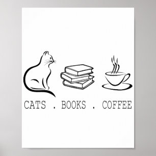 Affiche Chats Livres Café pour les lecteurs qui possèdent 