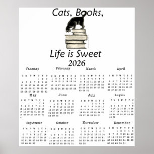 Affiche Chats, Livres La vie est Douce 2026 Calendrier Une