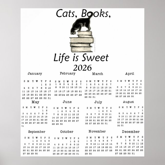 Affiche Chats, Livres La vie est douce 2026 Calendrier une (Devant)