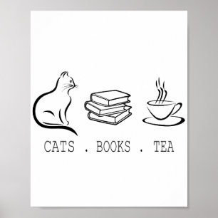 Affiche Chats Livres Thé pour les lecteurs qui aiment le t