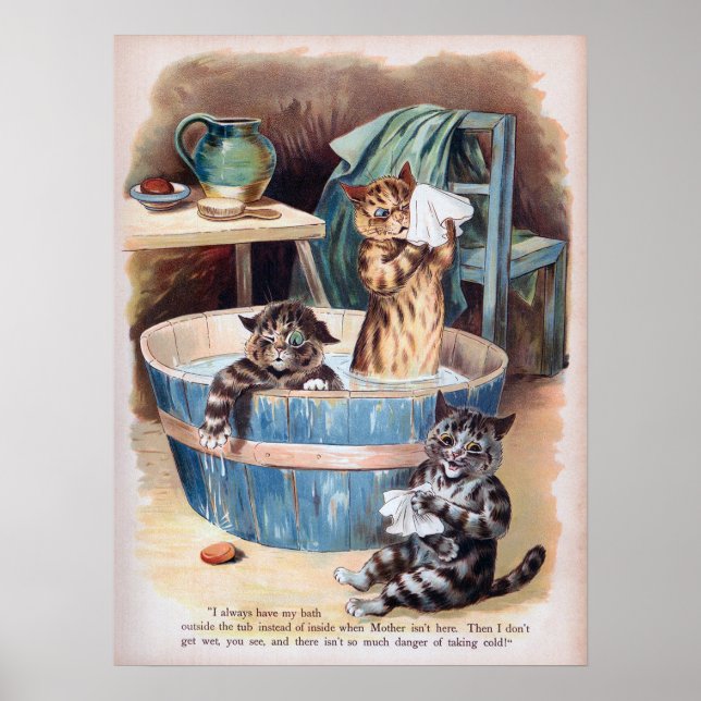 Affiche Chats matin bain, Louis Wain (Devant)