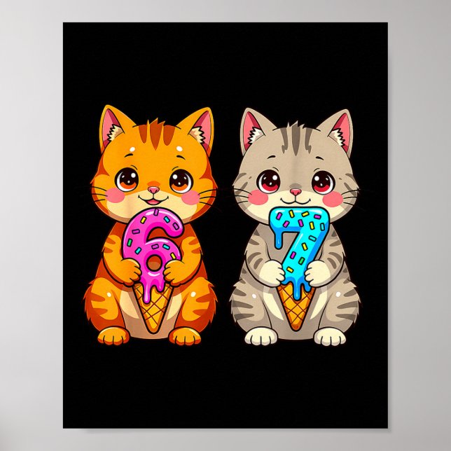 Affiche Chats mignons Kawaii Neko 67 Drip Mème Drôle Six S (Devant)