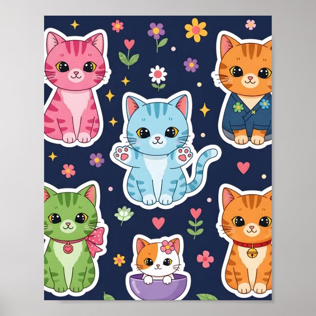 Affiche Chats mignons Kawaii Neko Cadeau drôle de chaton a (Devant)