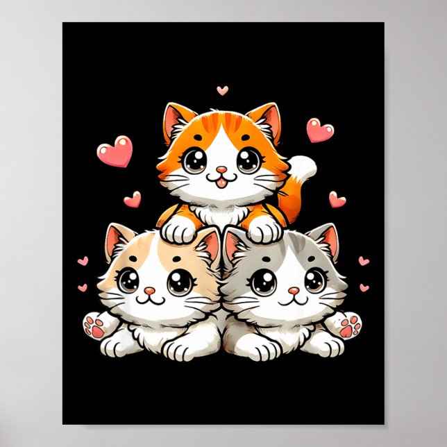 Affiche Chats mignons kawaii neko chat drôle cadeau amateu (Devant)