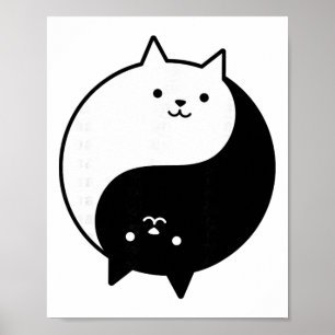 Affiche Chats Mignons Yin Yang Yoga Zen Chat Noir Et Blanc