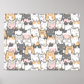 Affiche Chats Motif Cute Kawaii sans joint