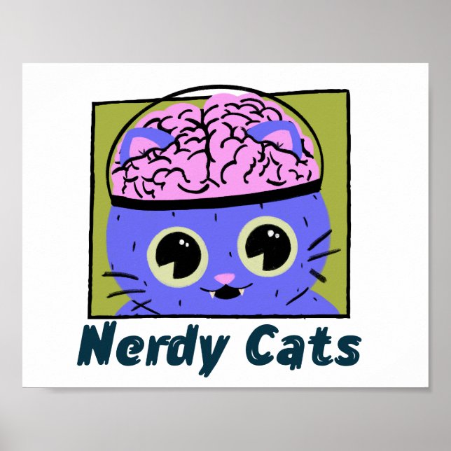 Affiche Chats Nerdy, Conception Cerveau (Devant)
