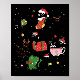 Affiche Chats noirs amusants Santa Hat sapin de Noël Joyeu