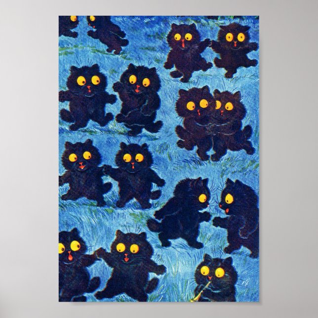Affiche Chats noirs dansant au clair de lune, Louis Wain (Devant)
