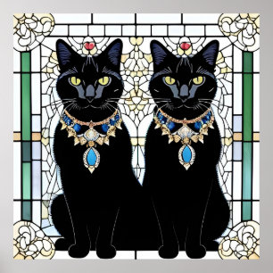 Affiche Chats noirs élégants avec bijoux
