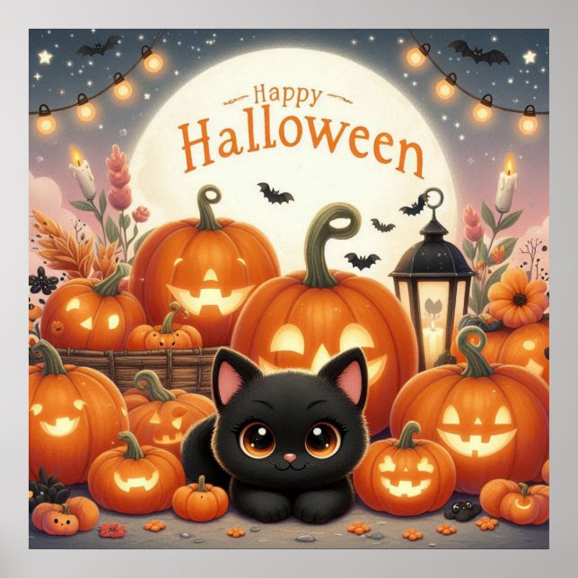 Affiche Chats noirs et Jack-O-Lanterns (Devant)