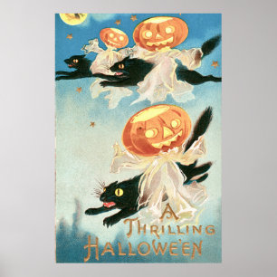 Affiche Chats noirs Halloween vintage