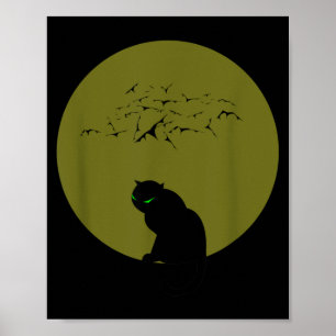 Affiche Chats noirs Lune Chauves-souris Halloween