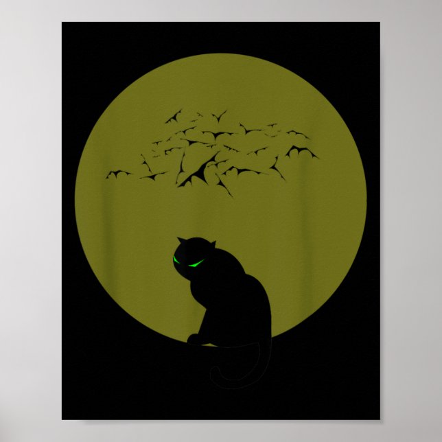 Affiche Chats noirs Lune Chauves-souris Halloween (Devant)