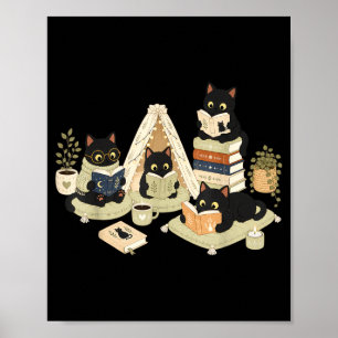 Affiche Chats noirs mignons lisant des livres Cozy Reader