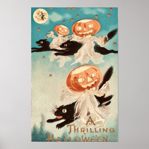 Affiche Chats noirs vintage Halloween
