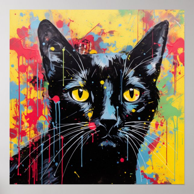 Affiche Chats Pop Art : Noir (Devant)