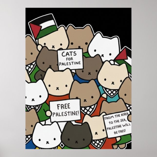 Affiche Chats pour la Palestine – Chats Kawaii pour la Jus (Devant)