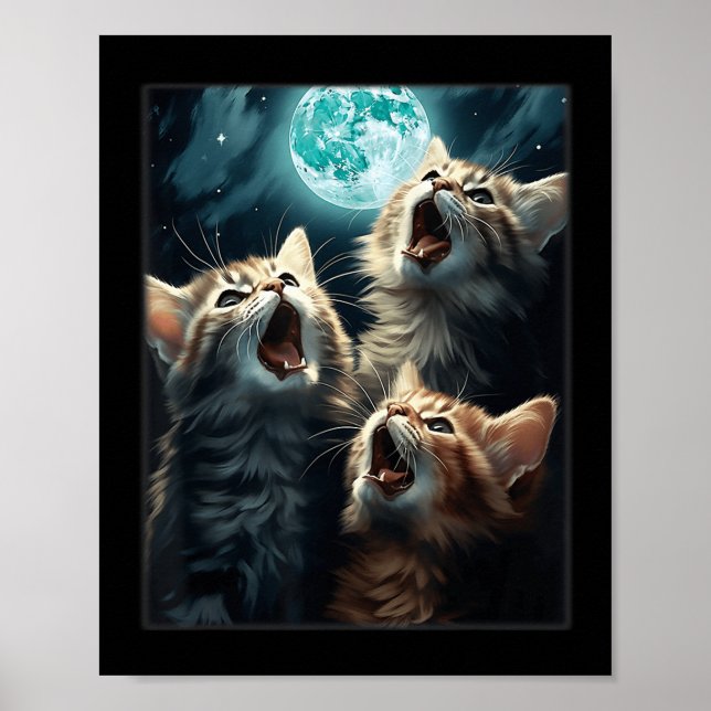 Affiche Chats qui hurlent à la lune Mème de chat drôle Alp (Devant)