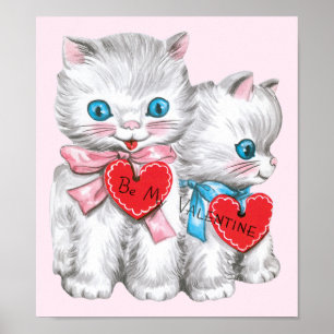 Affiche Chats Rétro de la Saint-Valentin, Chatons Fluffy V