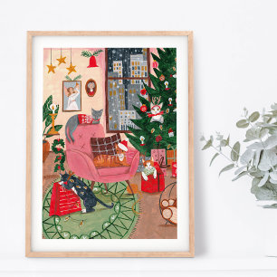 Affiche Chats rétro mignons à la maison pour Noël à New Yo