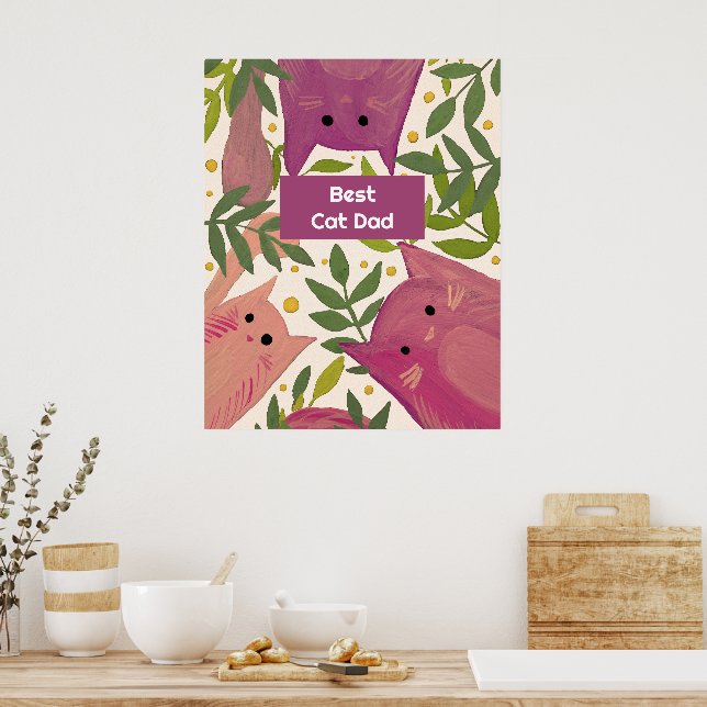 Affiche Chats roses et branches Meilleur chat papa (Cuisine)