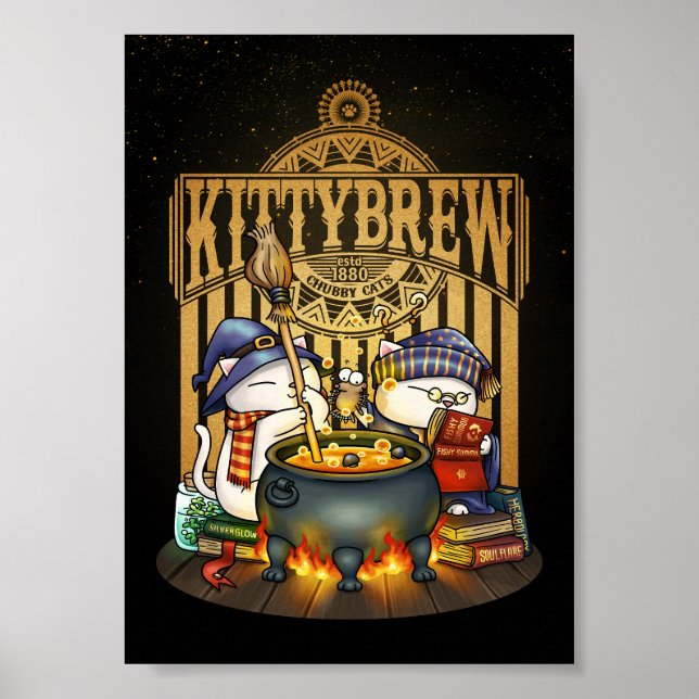 Affiche Chats sorciers d'Halloween Kitty Brew (Devant)