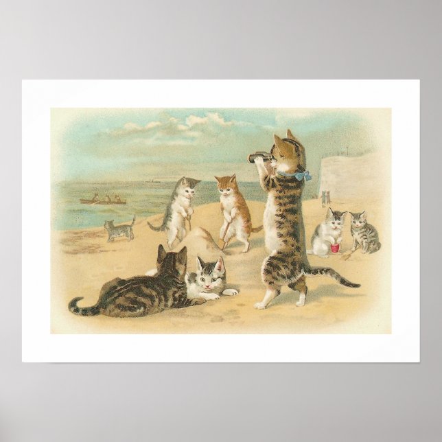 Affiche "Chats sur la plage" Vintage (Devant)