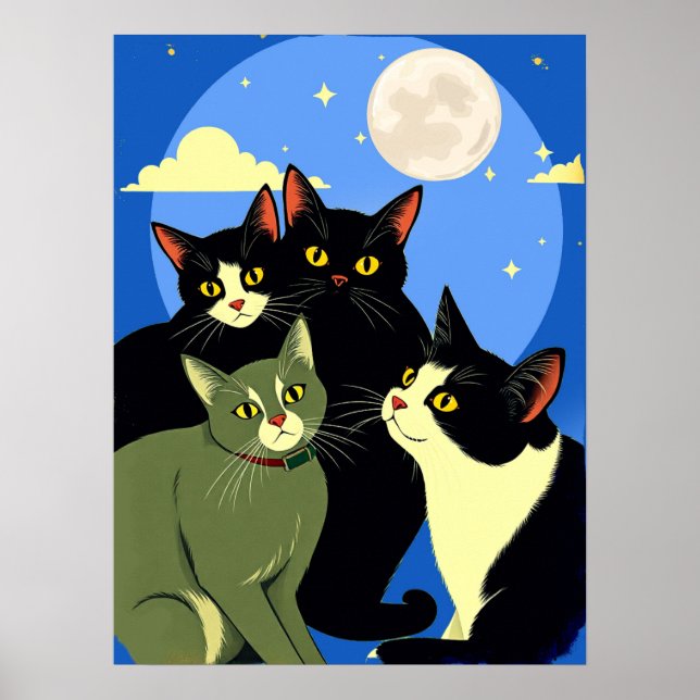 Affiche Chats sur le rôdeur sous la Pleine lune (Devant)